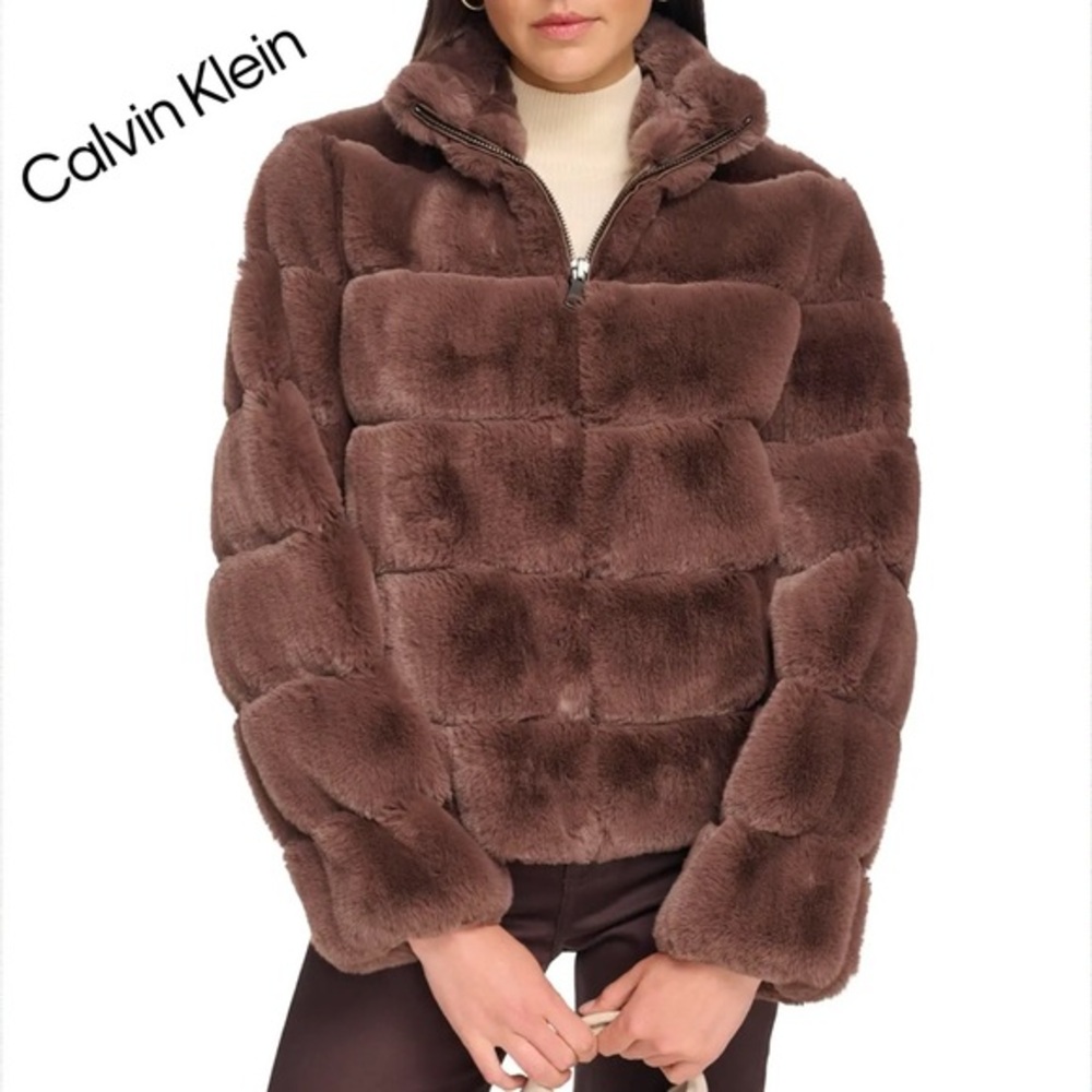 NWT Calvin Klein Short Zip Faux Fur Jacket